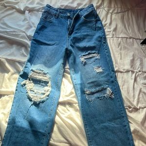 SHEIN high waist ripped wide leg Jeans.